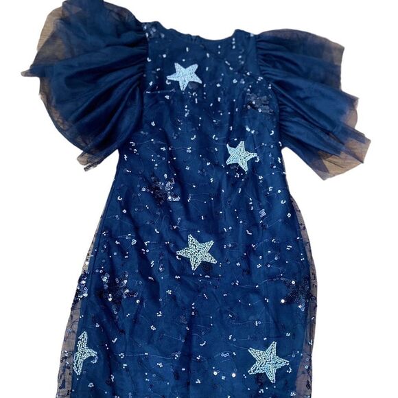 Holiday Black tule dress with sequin stars, back zipper, - Picture 5 of 15